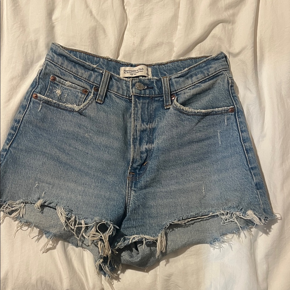 Abercrombie & Fitch Light Blue Distressed High-Rise Denim Shorts